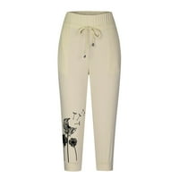 Idoravan Capris za žene Ljeto zazor žena modni džepovi za crtanje elastičnih struka ispisa hlače kaprisu