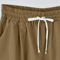 Huachen ženske casual labave hlače na plaži Čvrsta boja labave casual pete hlače džepovi posteljine