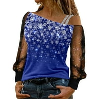 Bacc ženski vrhovi ženski modni print hladni rame T majica mreža dugih rukava s velikim rukavima majice