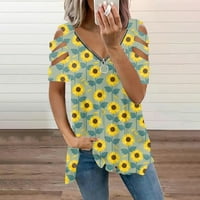 Bazyrey ženska bluza Ženska modna casual sa patentnim zatvaračem s V-izrezom tiskani majica s kratkim