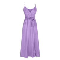 A-line haljina za ženska modna boemska camis bez rukava sljeva V-izrez Split haljina + kaiš-dužina gležnja