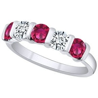Carat Simulirani rubin i bijeli prirodni dijamant vječni vjenčanje prsten za vjenčanje 14K čvrsto bijelo zlato zvona veličine-9