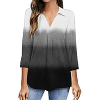 Modna žena V izrez Tri četvrtine 3 4Sleeve majica Jesen štampanje bluza vrhova dukserica siva s na prodaju