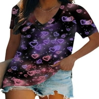 REJLUN Ženska majica Kratki rukav Ljetni vrhovi Srce Print Majica Basic Pulover Casual Beach Tunic Bluza