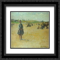 Henri Martin matted crnarna ukrašena uokvirena umjetnost, mlada djevojka na poljima '