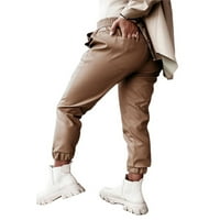 Voguele Ladies Harem Pant High Squiste pantalone u FAU kožne hlače dnevno nošenje dna Lounge Khaki S