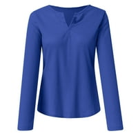 Vrhovi za žene s dugim rukavima V-pulover na vratu Top solid boja casual modne majice bluza