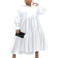 Glookwis dame ruffle maxi haljine ruširana košulja retro kaftan gumb dolje od pune boje haljina bijela
