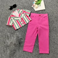 Spring Striped Ispis Majica kratkih rukava dugačke hlače Odjeća za dijelove djevojačke djevojke