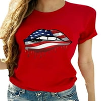 Grianlook dame modna posada izrez TEE Boja ubodeći usta Ispis majica Rad na američkim zastavama ispisano