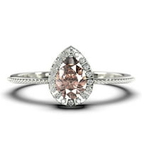 Art Deco 1. Carat Vintage Pear Cut morgatit i dijamantski moissanitni set za angažman, vjenčani prsten