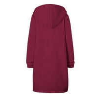 Smihono ponude ženske modne jakne sa kapuljačom sa čvrstom bojom zip džep dugih rukava Top bluza kaput zimske padne kapuljače, jakne za odjeću za žene trendi crvena 8