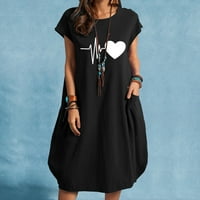 PXiakgy haljina O-izrez Casual Džepna ženska haljina Labavi rukavac Ispiši kratku žensku haljinu crna