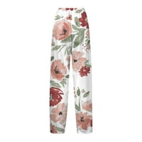Ženske ljetne casual široke noge harem hlače labavi cvjetni elastični džepovi pojačala pantalone ružičaste