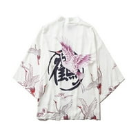 Guvpev Muška slika slikanje tinte Print Quick Suw Kimono Cardigan sa sedam rukava - Bijeli XL