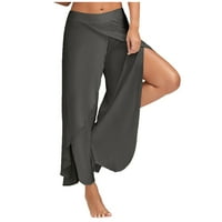 Široke pantalone za noge za žene Ležerne prilike, pune boje Split High Stretch vježbi yoga hlače za