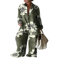 Niveer žene dvije outfit gumb prema dolje dugim rukavima, dugi rukav Jogger set casual lounge setovi cvjetni zeleni cvjetni xl