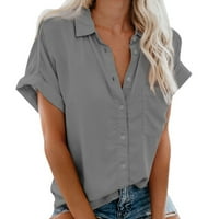 Floleo ženski vrhovi čišćenje ljetni modni ženski kauzalski gumb čvrsto bluza kratka rukava majica ljetnih