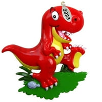 Božićni ukras Dinosaur - Red T-Re ornament - lako se personalizirati kod kuće - dolazi u poklon kesici