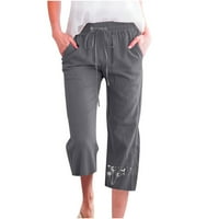 Shmport capris za žene casual ljetni jesen, široke pantalone za noge pamučne posteljine elastične strugove Hlače joge