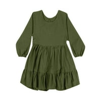 Ketyyh-Chn Ležerne haljine za djevojčice Dugih rukava Slatka dječja odjeća Vojska zelena, 100