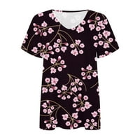 GUZOM WOMENS T majice Clearence- Ispisani smiješni vrhovi V izrez Tanak trendy kratki rukav majice ružičaste