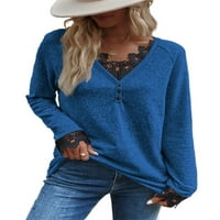 Neilla Ženska Tee Solid Boja majica Dugih rukava Majica Dame Ležerne prilike pulover Čipka za šivene