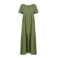 Bazyrey ženske haljine ljetne kratke rukave A-line haljine ženske solidne modne haljine V-izrez zelene