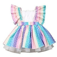 Stilovi I Love Baby Girls Dots Rainbow Ruffle Ramper haljina s bijelim cijevima TOP OTVOREN Ljetna rođendanska
