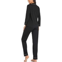 Pgeraug pidžama za žene čista boja pamuk dugih rukava pidžama slatka domaća odjeća na vrhu hlače postavljaju žensku odjeću crna 2xl
