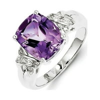 Bijeli sterling srebrni prsten za prsten draguljastog kamena dijamant ametist ljubičasta