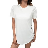 B91XZ T majice za žene plus veličine Ženski pleteni pušački rukav na listu od pufka Ljeto V izrez T