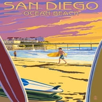 San Diego, Kalifornija, Ocean Beach, Lantern Press, Premium Igranje kartice, Paluba s jokerima, Sjedinjene