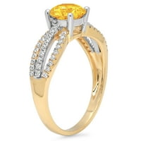 1.27ct okrugli rez žuti prirodni citrinski 14k žuti bijeli zlatni gravurv Izjava bridalne godišnjice Angažovanje vjenčanog prstena veličine 5.5