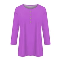 Ženske majice rukav odijelo Dame vrhove modne tipke gore prevelike košulje Ležerne prilike pune boje Bluze zapadno Henley odjeća Dužina lakta duljina posada Purple M