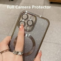 Kompatibilan sa iPhone Pro magnetskih GLITTERS CASITED CASTER-a Slatka futrola sa MAGSAFE za žene djevojke puni zaštitnik kamere za zaštitu od kamere za iPhone Pro MA 6.7 '' Srebro