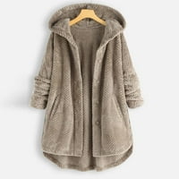 ABCNATURE Plus veličina Žene Fleece neregularni dugi rukav džepni kaput s kaputicom Grey L