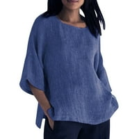 Sayhi ženski Ljetni vrhovi pamučni posteljina rukav Crewneck Solid Print casual labav top t majica Tee