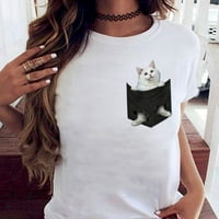 Majice za ženske džep za kućne ljubimce cvjetni ispisani posadni vrat kratkih rukava Ležerna majica
