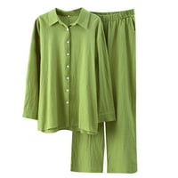 Ženska bluza i široke pantalone za noge Pamuk posteljina od pune boje Podesite prorezu Hem Longualline