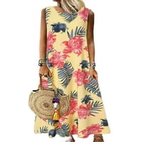Dame Baggy Cvjetni print Duga haljina Žene Vintage Ljeto Plaža Sundress A-line za odmor bez rukava Ležerne
