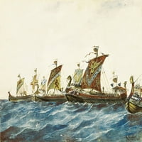 Viking brodovi kralja Olaf I iz Norveške. Slikanje. Španija. Madrid. Mornarički muzej. � Aisa Everett Collection Poster Print