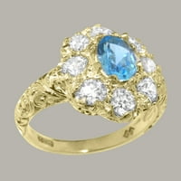 Britanci napravio 9k žuto zlato prirodno plavo Topaz i kubni cirkonijski ženski prsten - Veličine Opcije