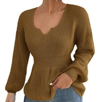 Džemper od četkica za žene Zimske V izrez pulover Puni boja rubf struk pleteni ženski vrhovi toplije