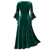 Fatuov gotičke haljine za žene punk plus veličine dugih rukava zavoj gotički baršun zelena haljina s