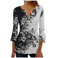 Ženske bluze s rukavima plus veličina zarezni vrat majica košulja boja blok gumba friell pulover vrhovi