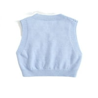 Ležerni obični V izrez za bebe plave ženske džempere