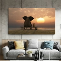 Zidna umjetnička slika na platnu smiješni slon Sunset zidni dekor romana Životinjska slika za dnevnu