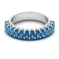 1. CT Okrugli London Blue Topaz i dijamantski krug vječnog prstena za dame, srebrna srebra, US 5,00