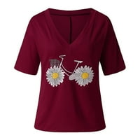 Ženske košulje Moda Žene V Ret Ret Ret Rector Bluza s kratkim rukavima Jednostavno vrhovi vino XXL
